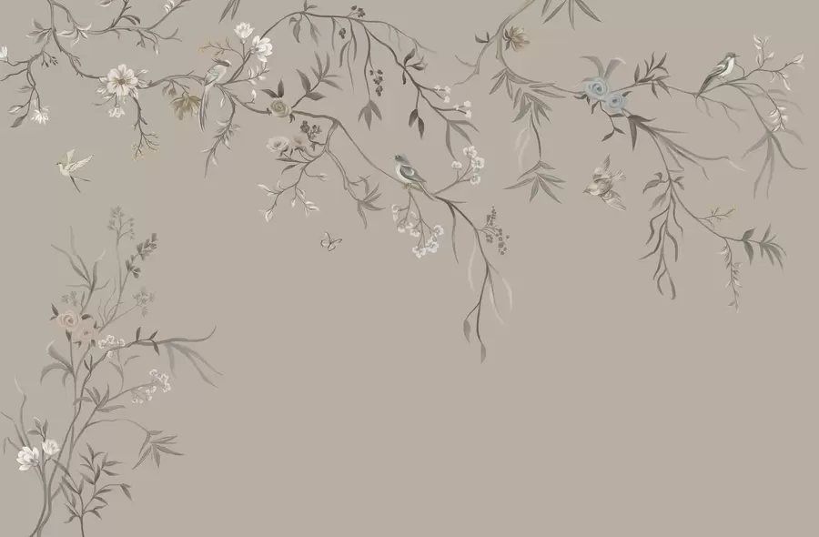 wall murals Цветни орнамент са птицама на неутралној позадини w05127v3
