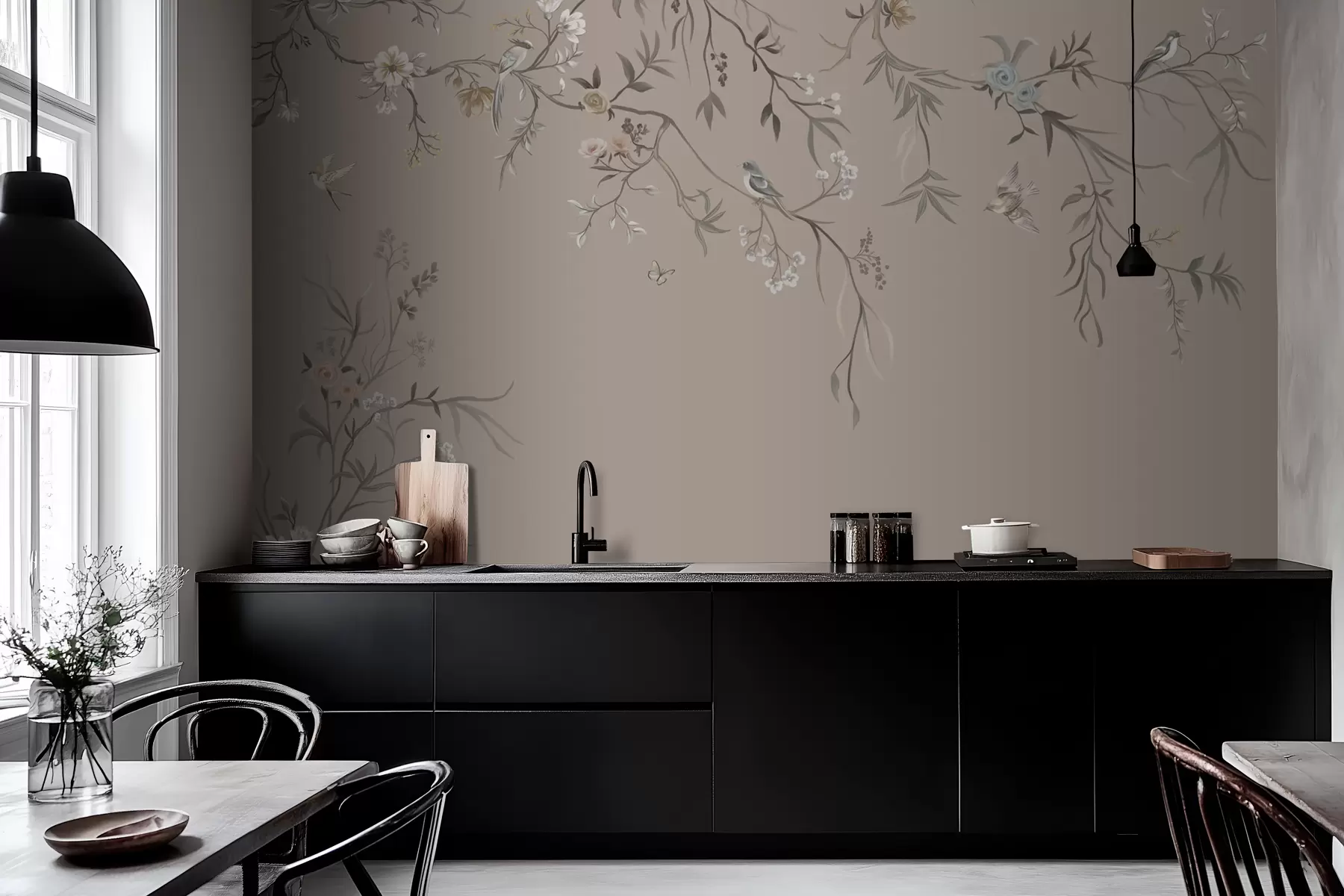 wall murals Цветни орнамент са птицама на неутралној позадини w05127v3