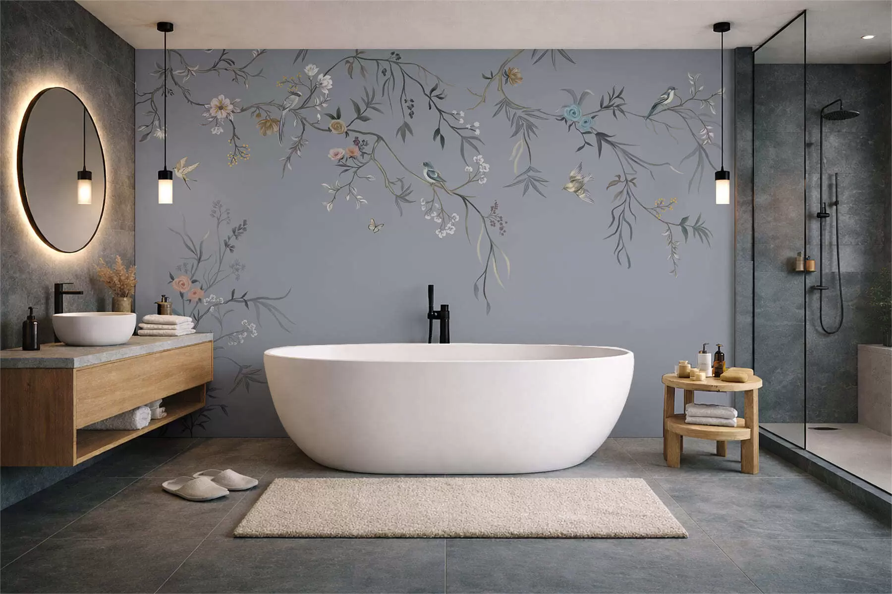 wall murals Цветне гране са птицама на зеленкастој позадини w05127v5