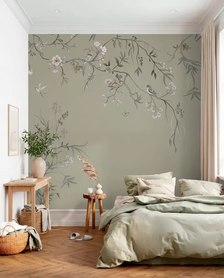 wall murals Цветни узорак са птицама на хладној позадини w05127v6