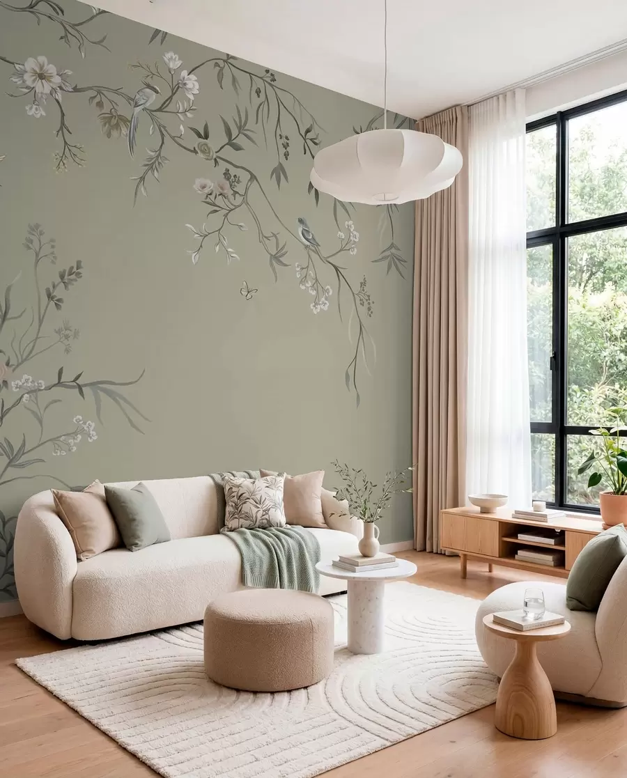 wall murals Цветни узорак са птицама на хладној позадини w05127v6