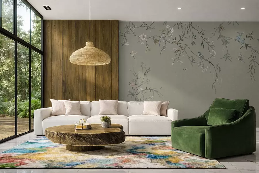 wall murals Цветни узорак са птицама на хладној позадини w05127v6