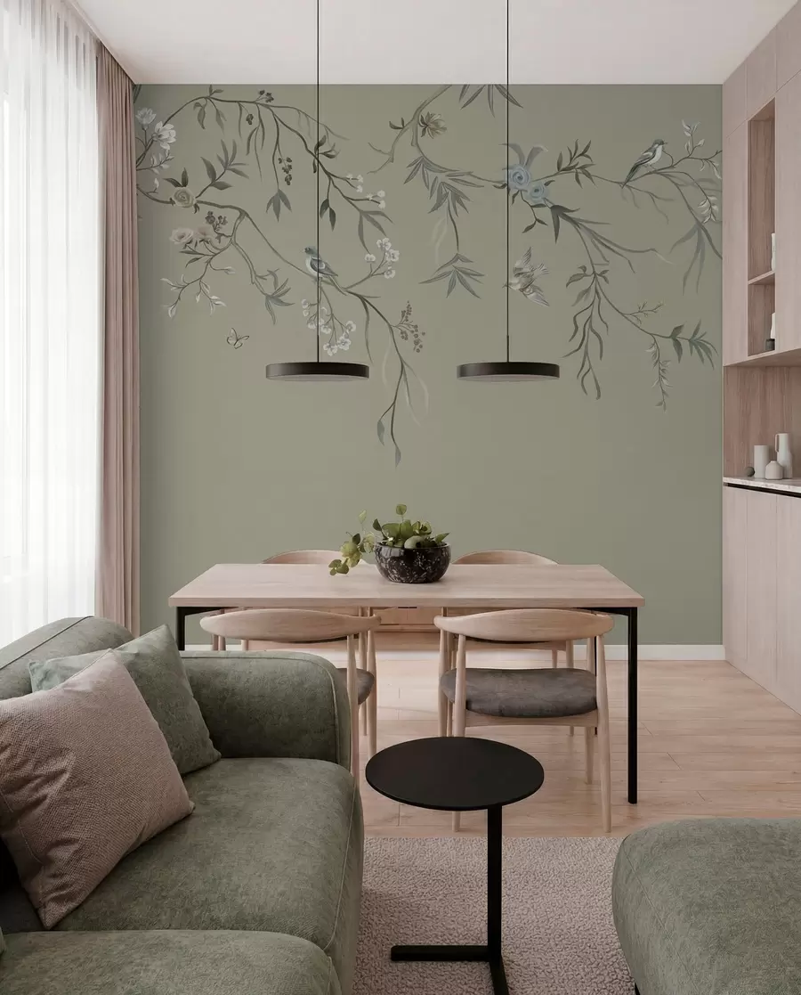 wall murals Цветни узорак са птицама на хладној позадини w05127v6