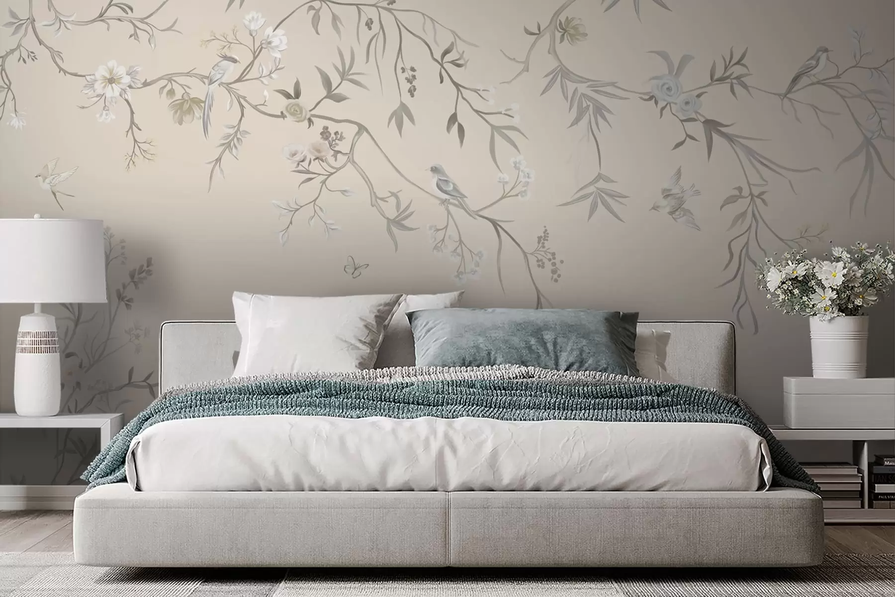 wall murals Цветне гране са птицама на светлој позадини w05127v7