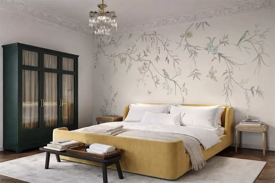 wall murals Цветне гране са птицама на светлој позадини w05127v7