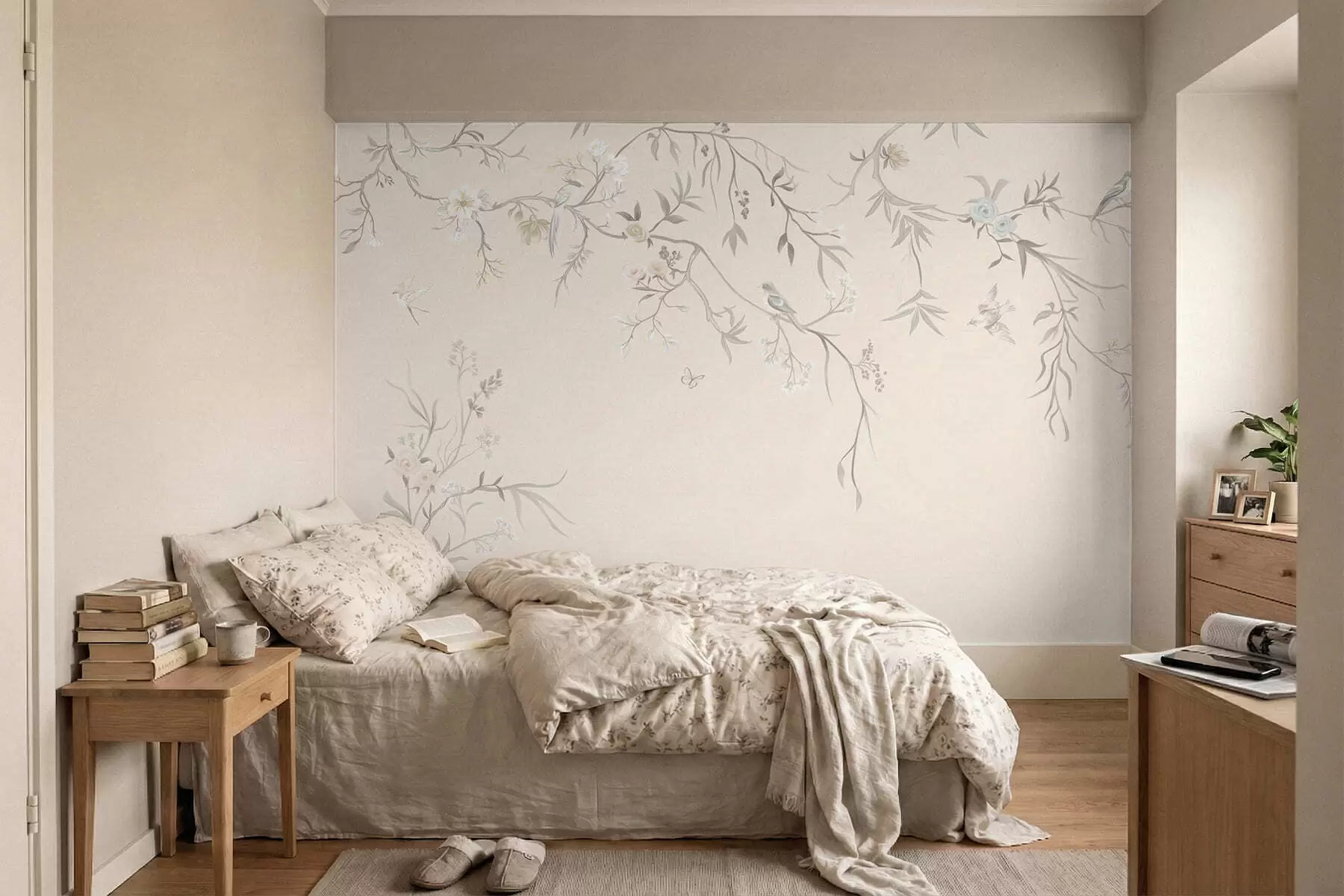 wall murals Цветне гране са птицама на светлој позадини w05127v7