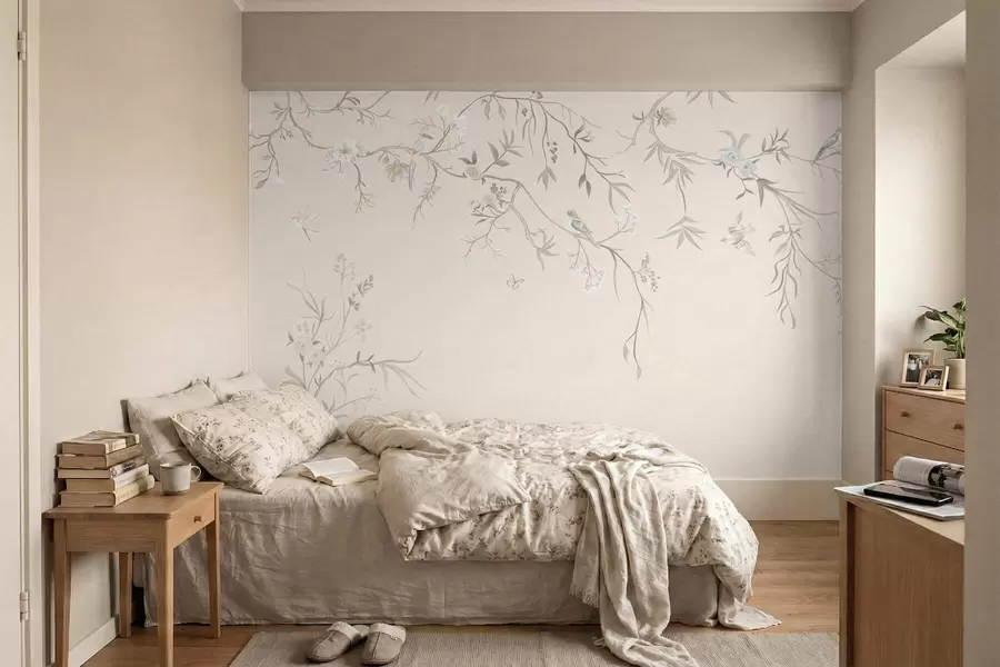 wall murals Цветне гране са птицама на светлој позадини w05127v7