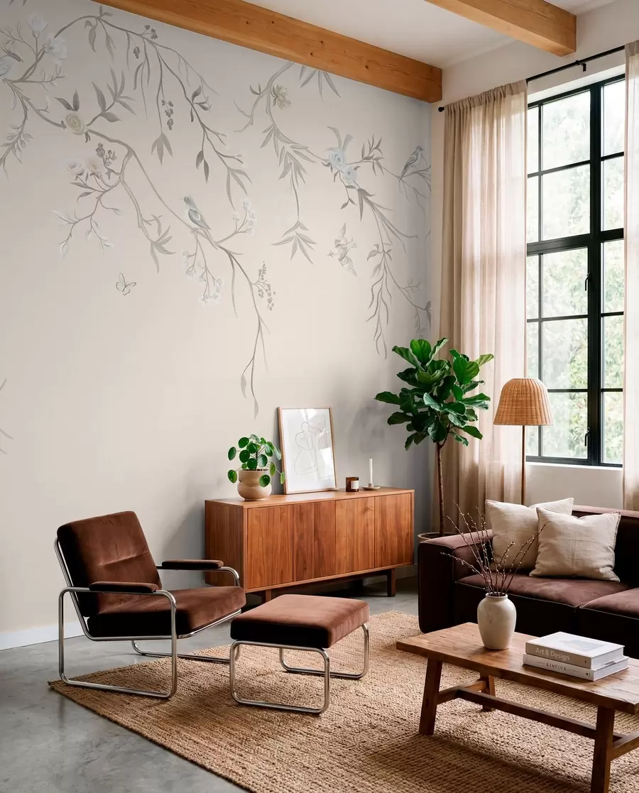 wall murals Цветне гране са птицама на светлој позадини w05127v7