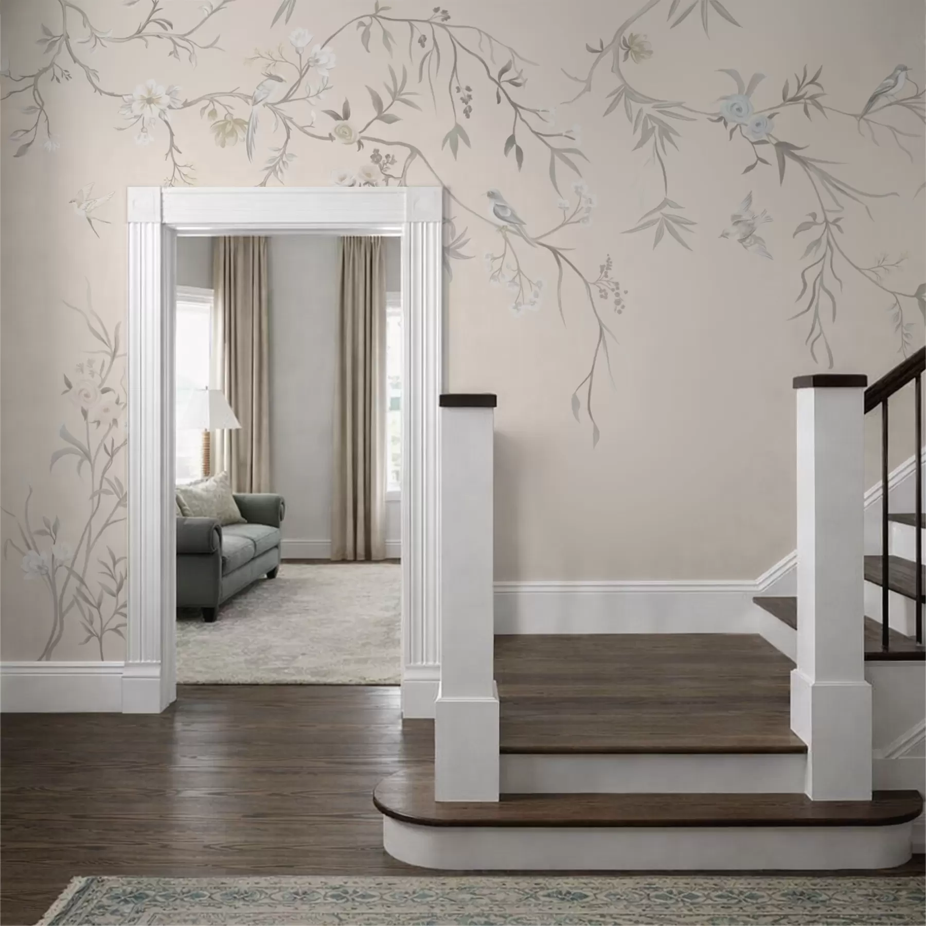 wall murals Цветне гране са птицама на светлој позадини w05127v7