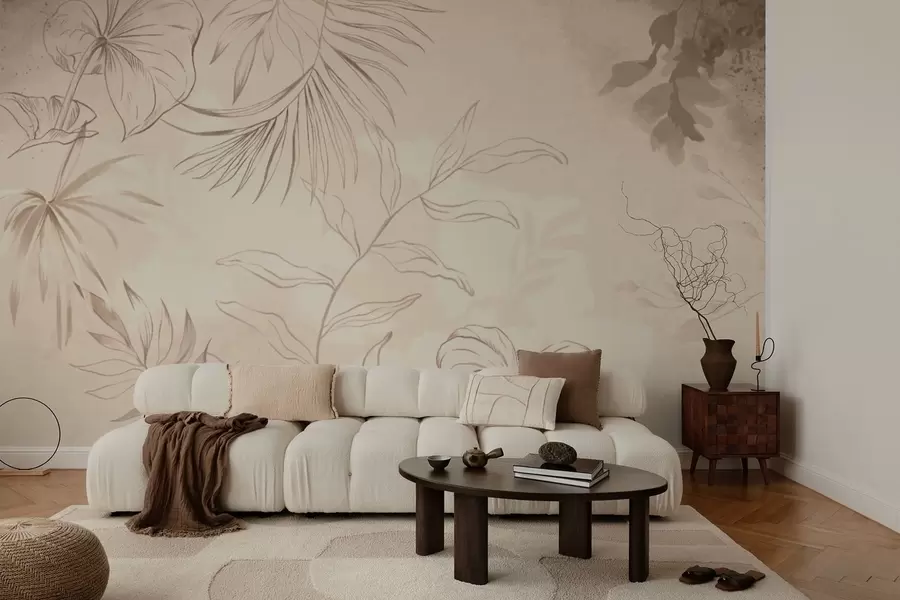 wall murals Линеарне биљке на текстурираној беж позадини w05128