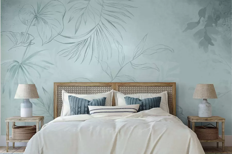 wall murals Линеарне биљке на мекој зеленкастој позадини w05128v1