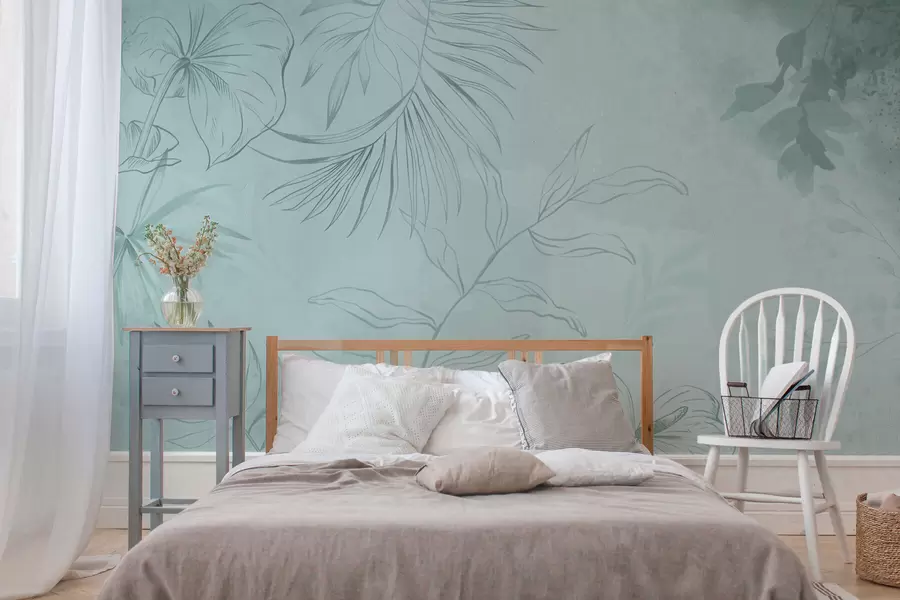 wall murals Линеарне биљке на мекој зеленкастој позадини w05128v1