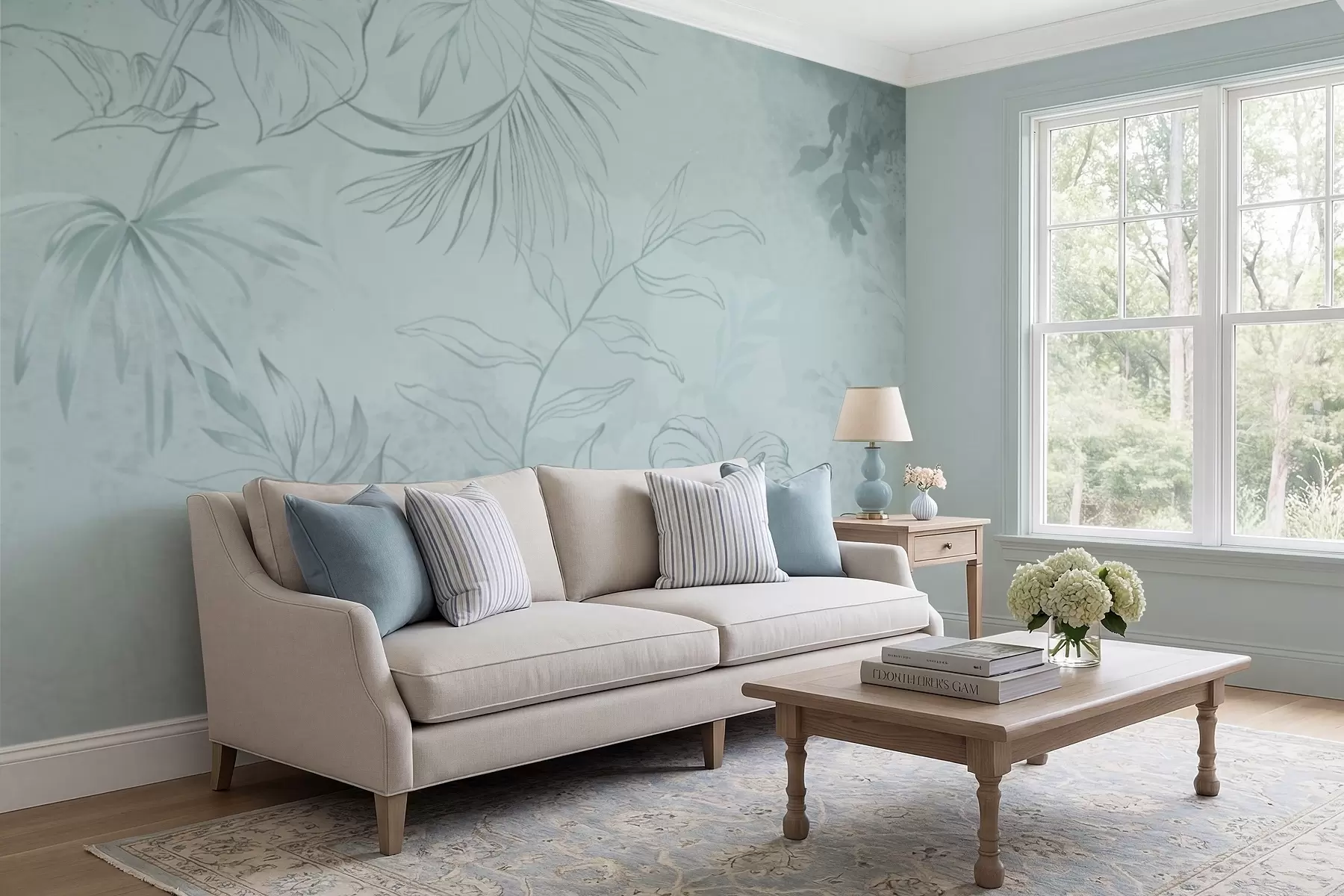 wall murals Линеарне биљке на мекој зеленкастој позадини w05128v1