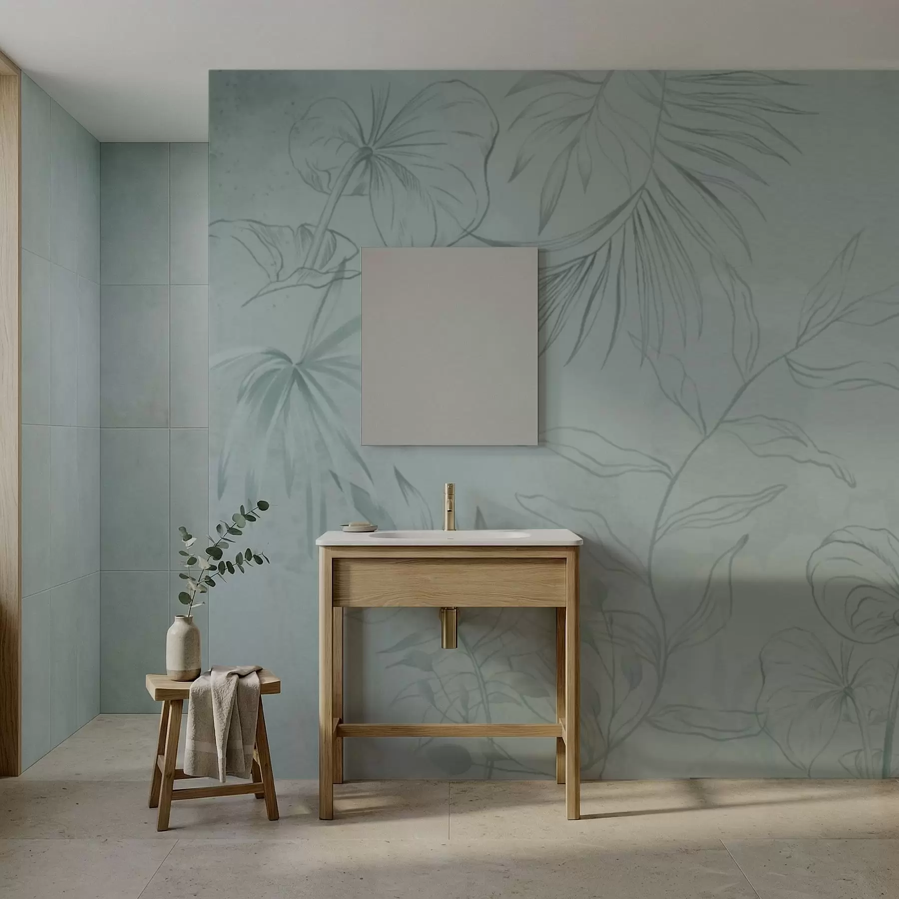 wall murals Линеарне биљке на мекој зеленкастој позадини w05128v1
