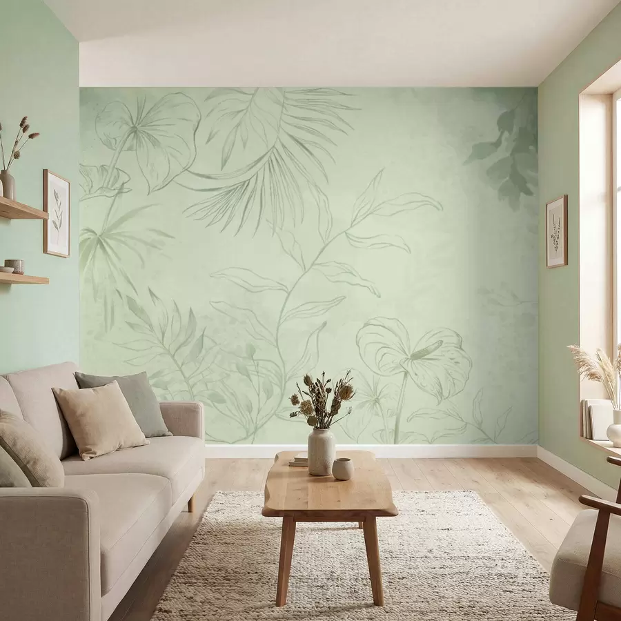 wall murals Линеарне биљке на хладној плавој позадини w05128v2