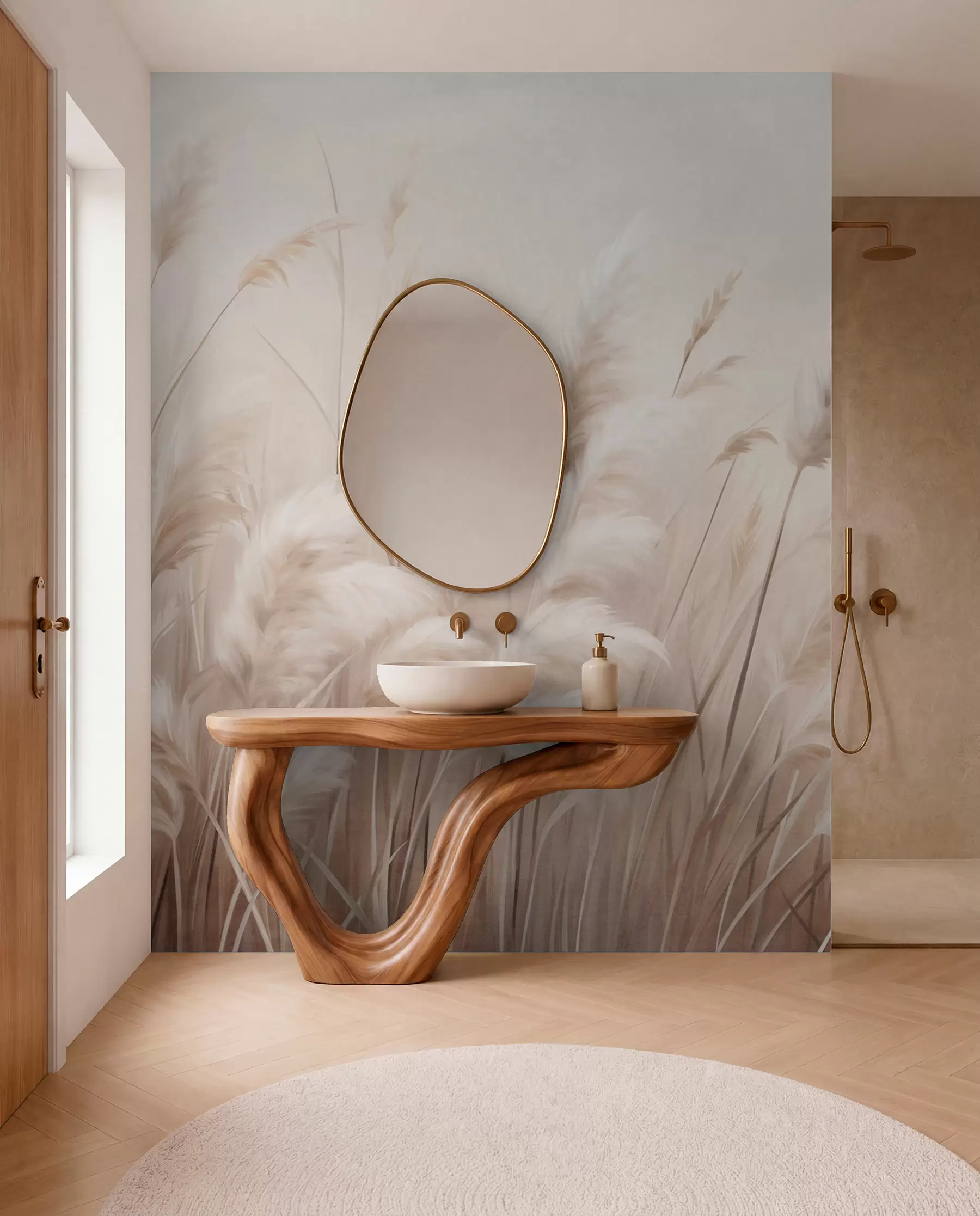 wall murals Висока, текстурирана пампас трава у меким, топлим, неутралним тоновима, са замућеном, светлом позадином w09637