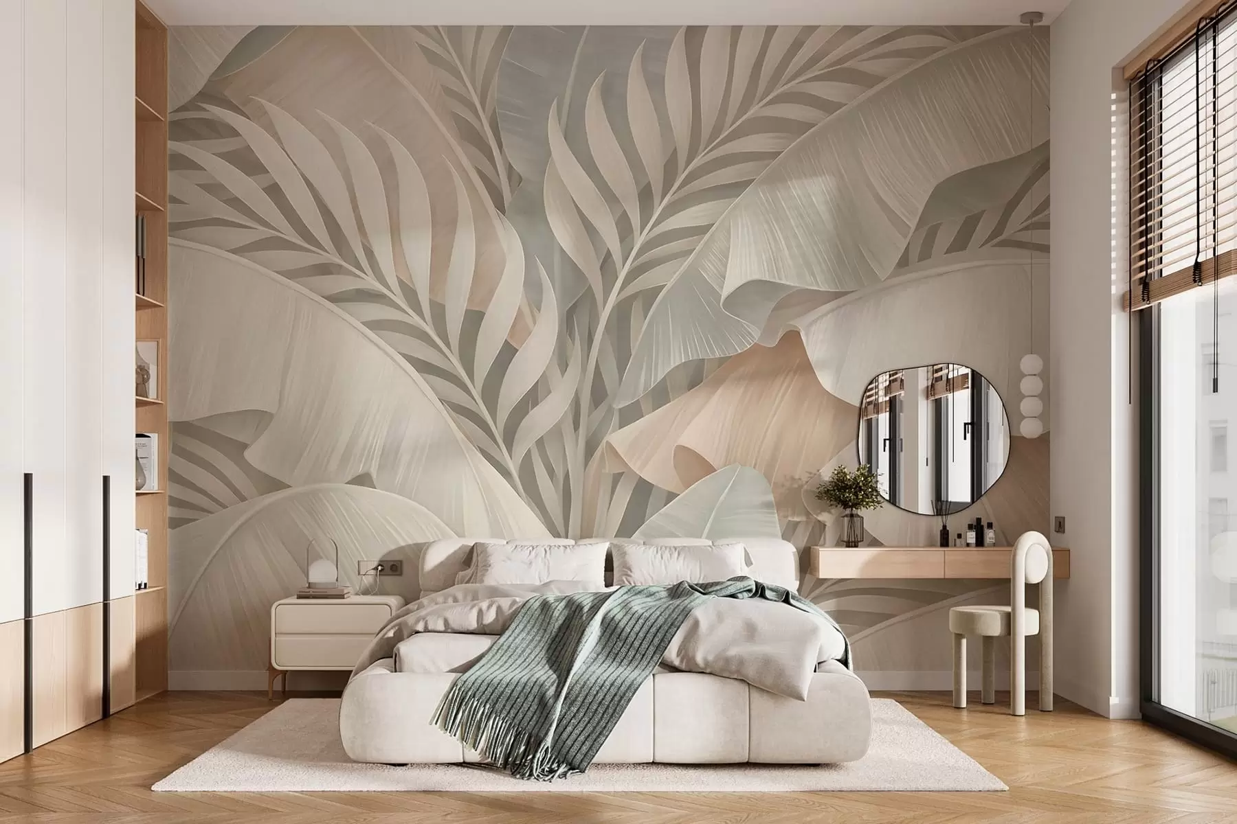 wall murals велики тропски листови у нијансама брескве и тамно тиркизне боје w05062