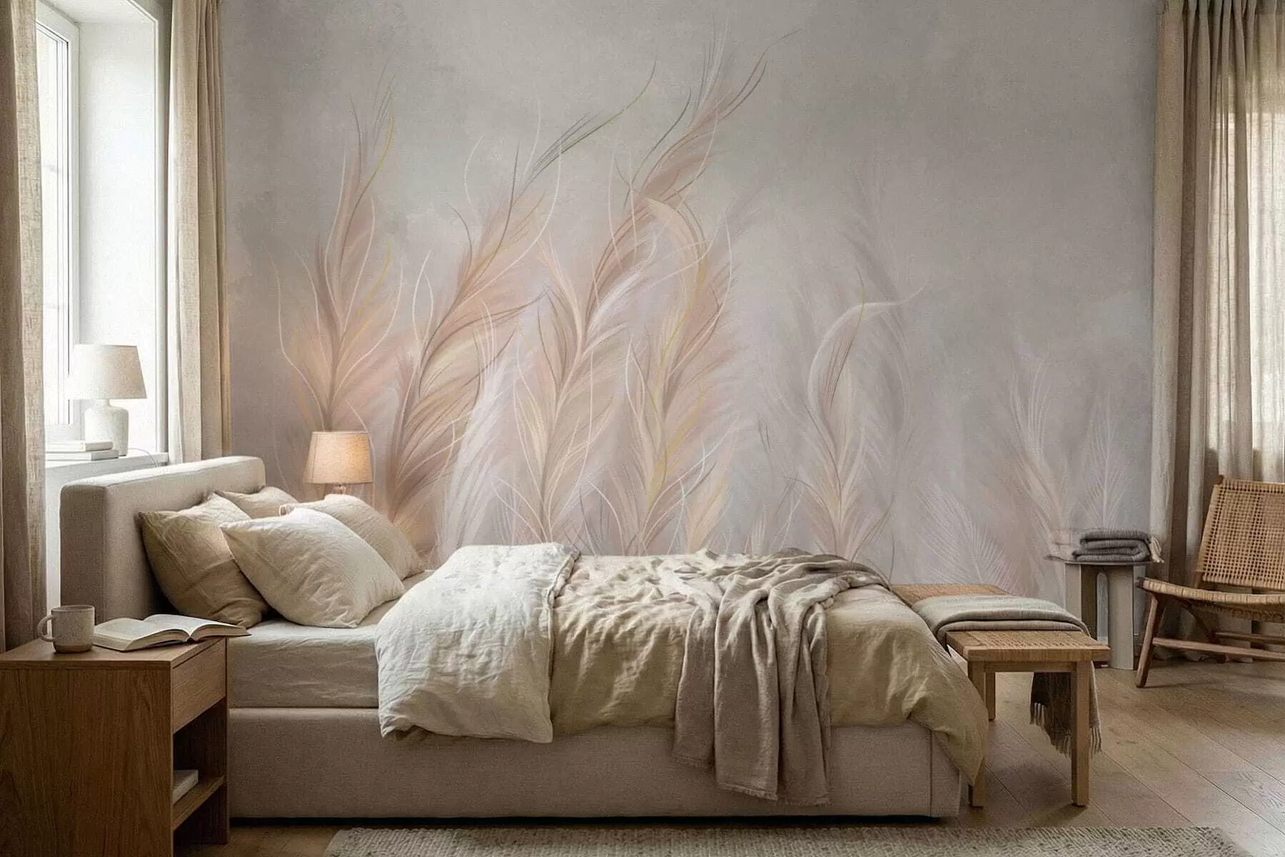 wall murals Меко апстрактно перје у светлим неутралним тоновима w05153