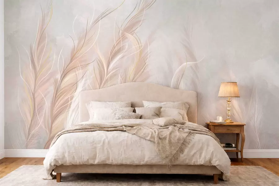 wall murals Меко апстрактно перје у светлим неутралним тоновима w05153