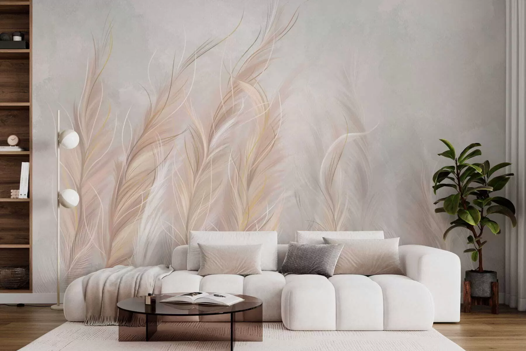 wall murals Меко апстрактно перје у светлим неутралним тоновима w05153
