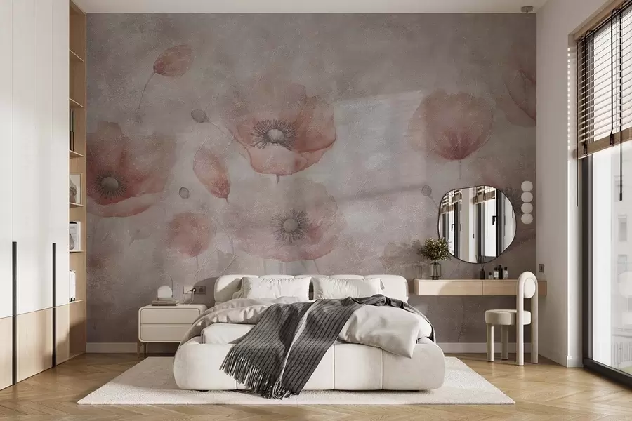 wall murals Велики цветови мака на зиду са античким ефектом w09686