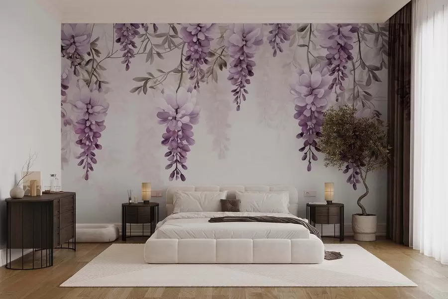 wall murals Нежне, велике гране лаванде висе на зиду, имитација акварела w09690