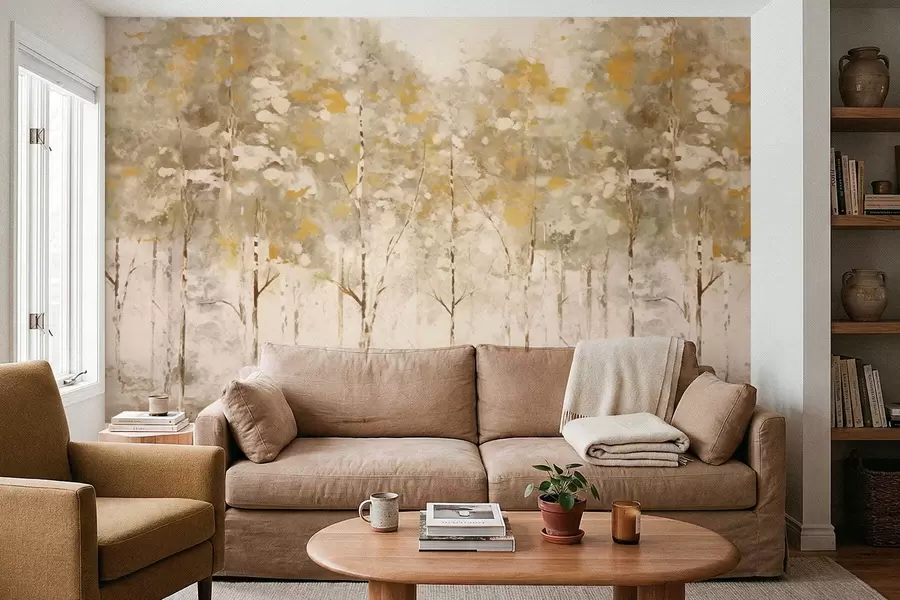wall murals Стилизована шума са витким дрвећем у топлим тоновима w05221