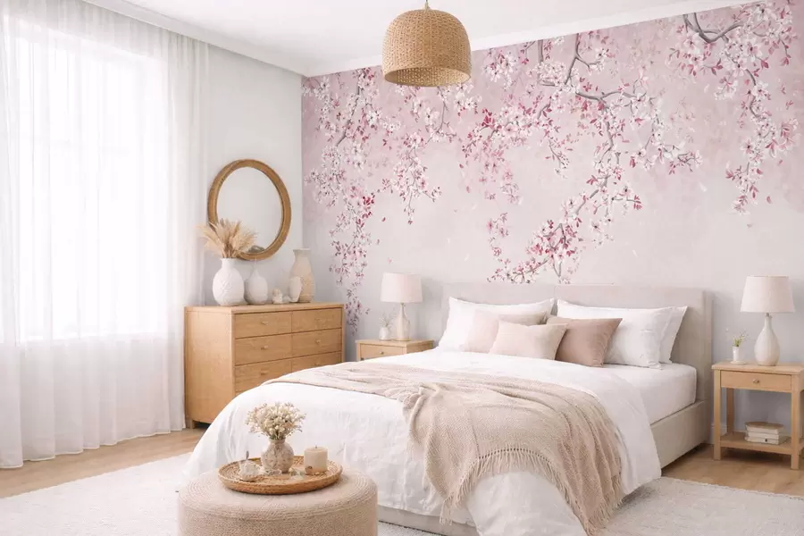 wall murals Гране са ружичастим цветовима на мекој пастелној позадини w05129v1