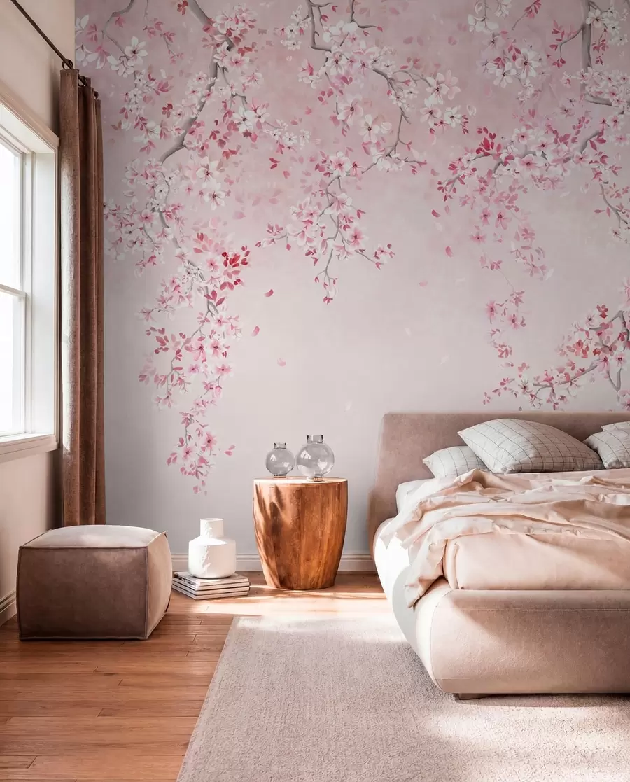 wall murals Гране са ружичастим цветовима на мекој пастелној позадини w05129v1