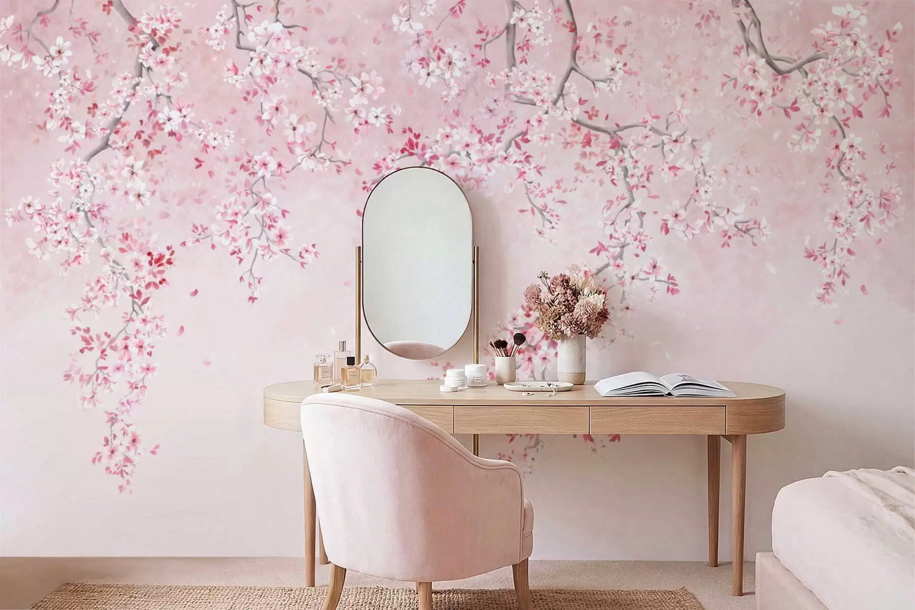 wall murals Гране са ружичастим цветовима на мекој пастелној позадини w05129v1