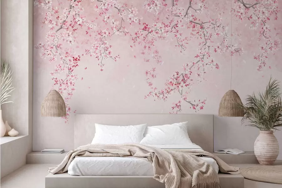 wall murals Гране са ружичастим цветовима на мекој пастелној позадини w05129v1