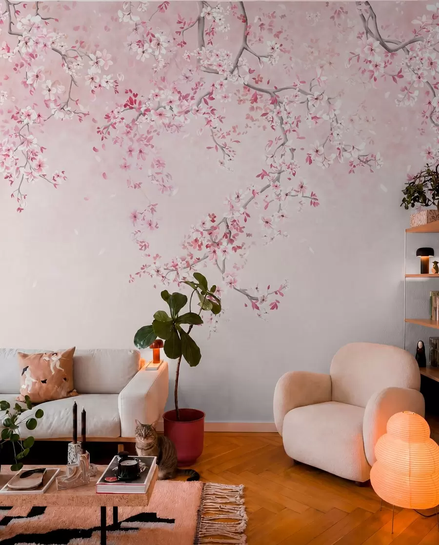 wall murals Гране са ружичастим цветовима на мекој пастелној позадини w05129v1