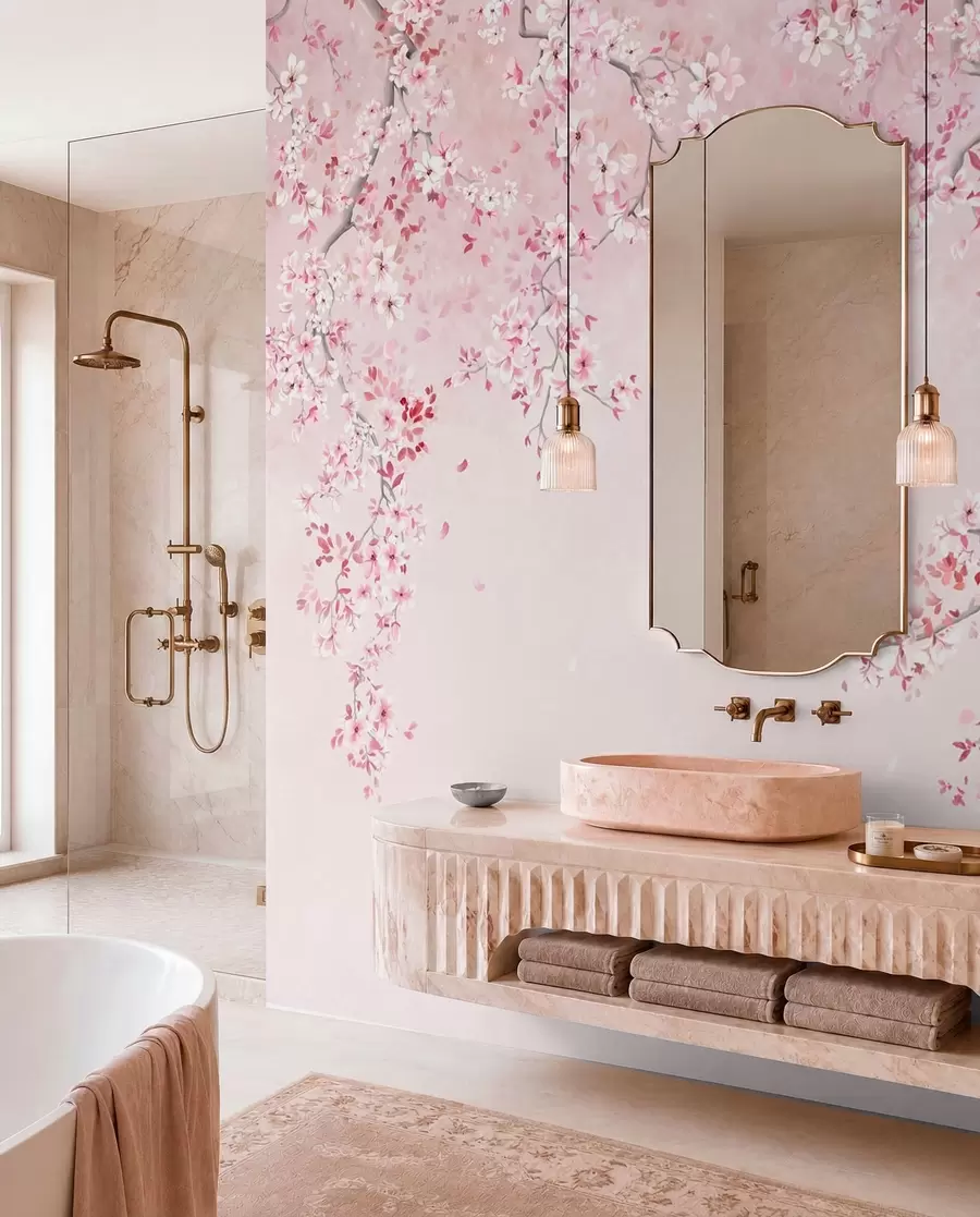 wall murals Гране са ружичастим цветовима на мекој пастелној позадини w05129v1