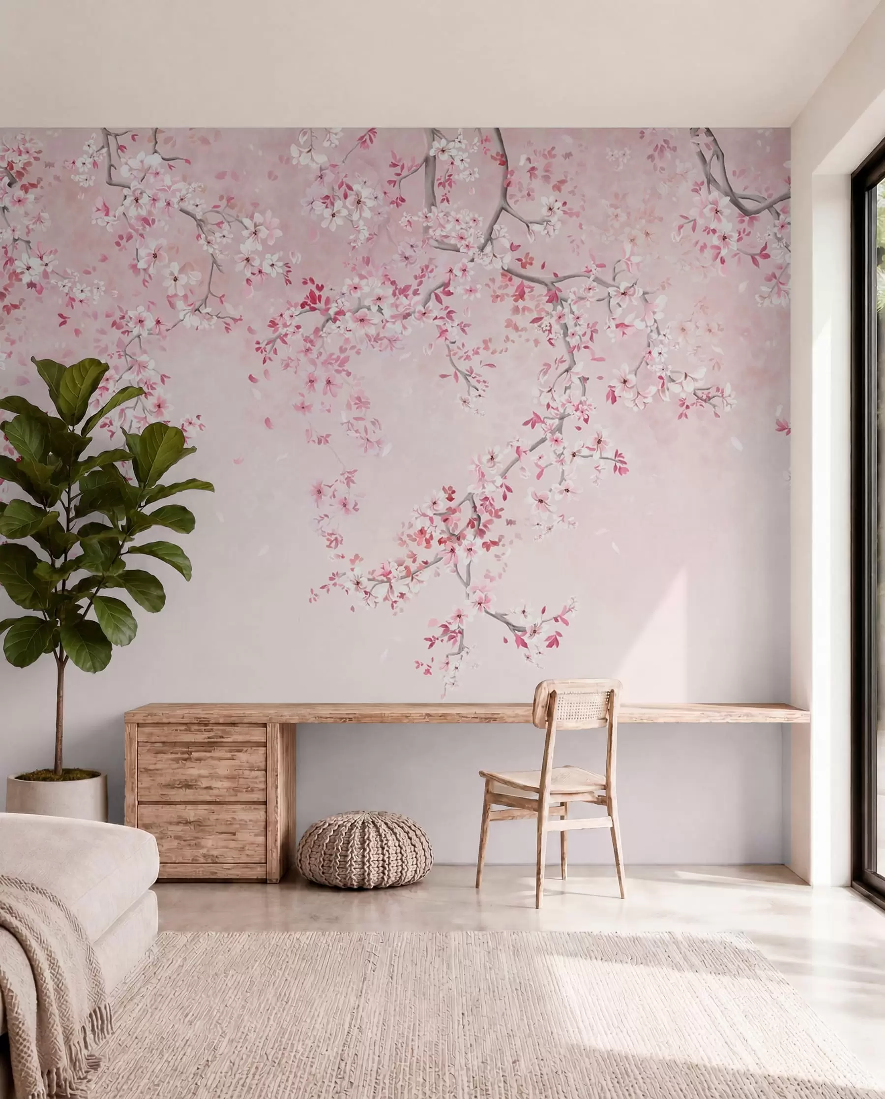 wall murals Гране са ружичастим цветовима на мекој пастелној позадини w05129v1