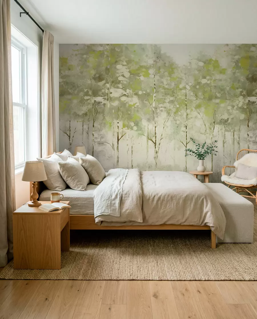 wall murals Стилизована шума са витким дрвећем у зеленим тоновима w05221v1