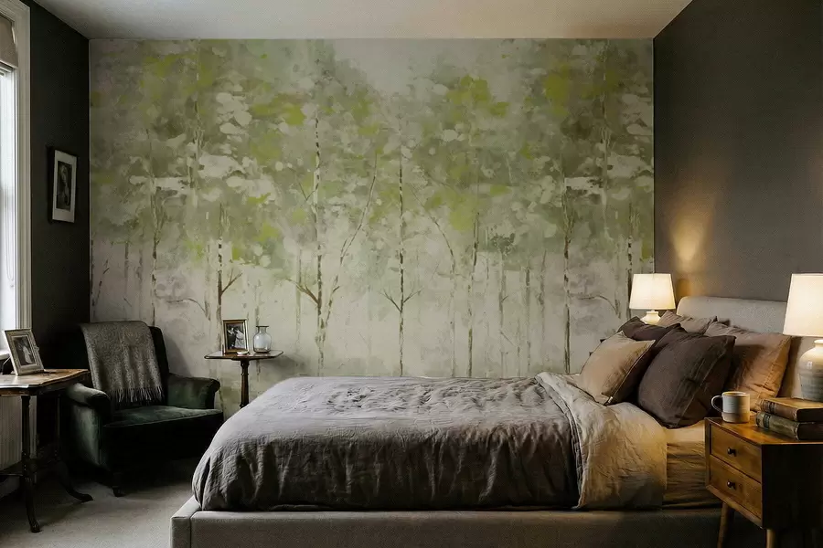wall murals Стилизована шума са витким дрвећем у зеленим тоновима w05221v1