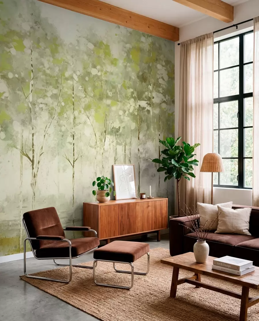 wall murals Стилизована шума са витким дрвећем у зеленим тоновима w05221v1
