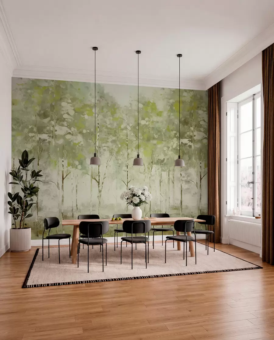 wall murals Стилизована шума са витким дрвећем у зеленим тоновима w05221v1