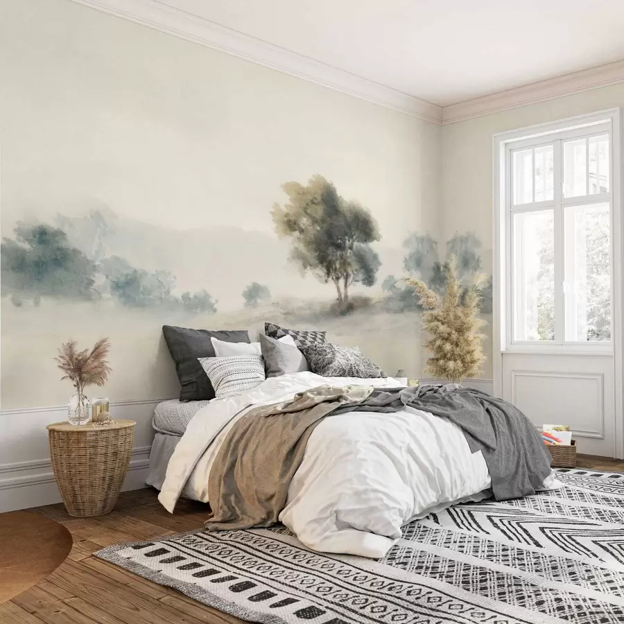 wall murals Мирни пејзаж са дрветом и меким замућеним облицима w05223v1