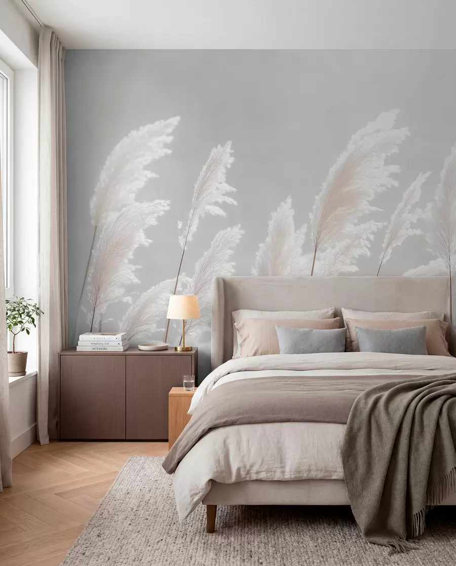 wall murals Мекана бела пампас трава у нежном јутарњем светлу w09717