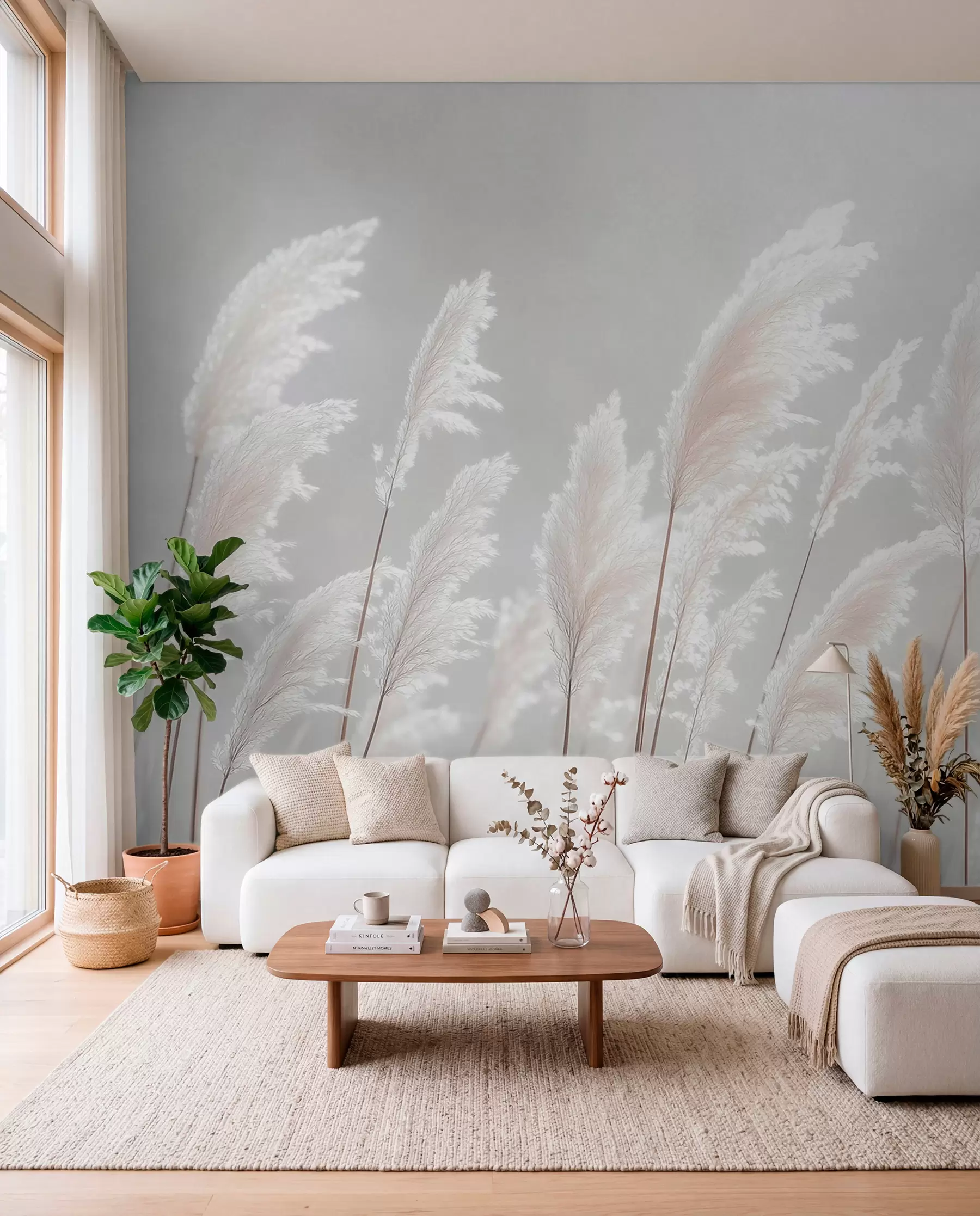 wall murals Мекана бела пампас трава у нежном јутарњем светлу w09717