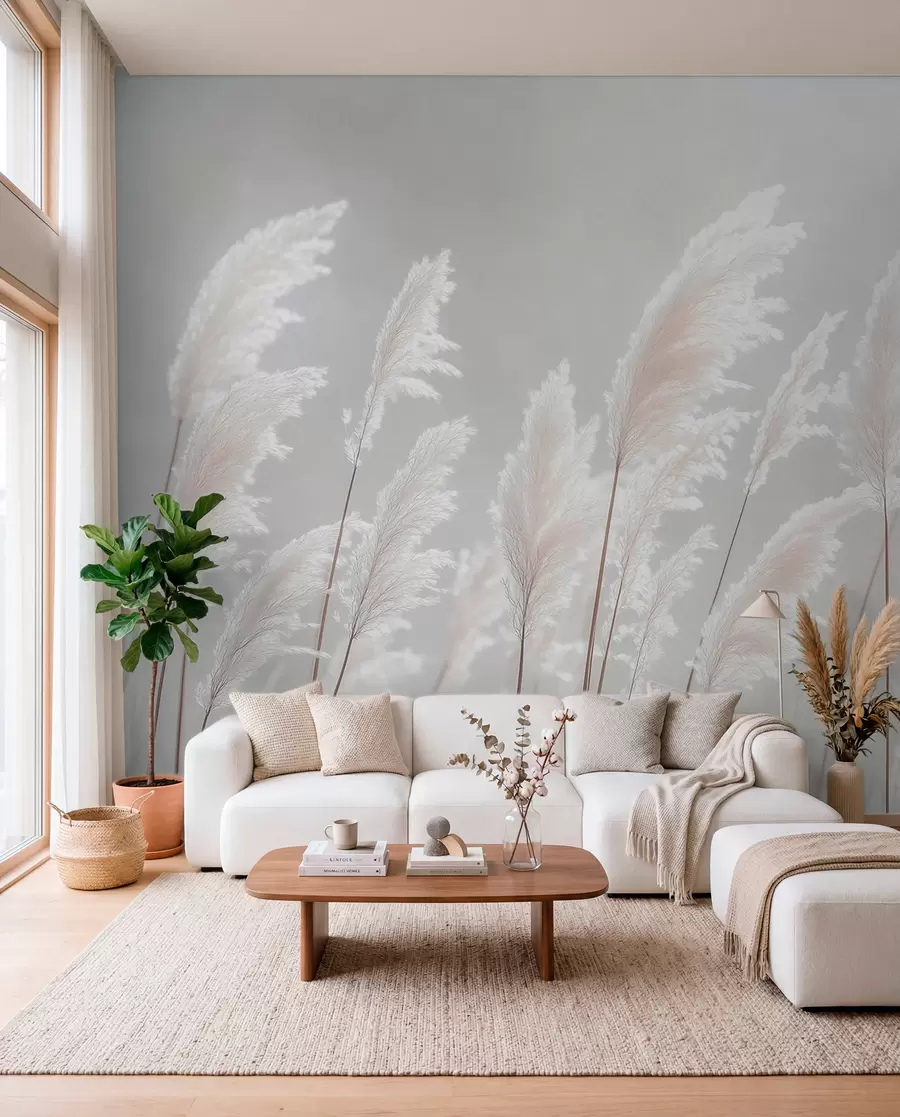 wall murals Мекана бела пампас трава у нежном јутарњем светлу w09717