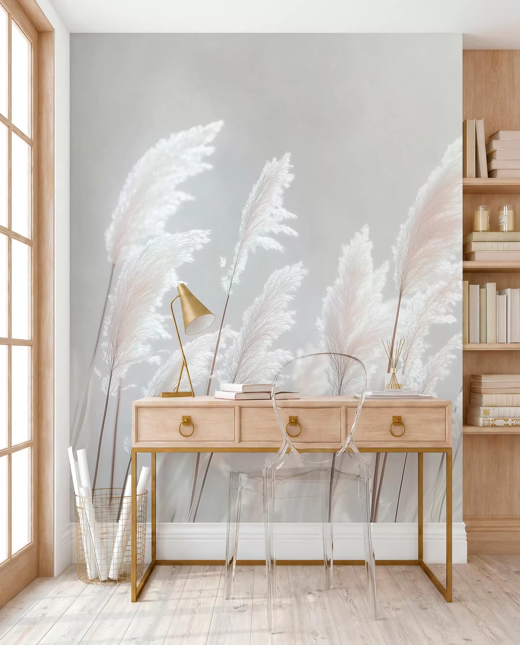wall murals Мекана бела пампас трава у нежном јутарњем светлу w09717