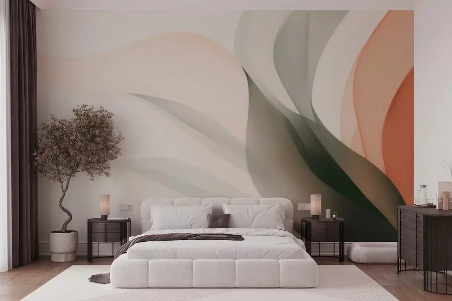 wall murals Апстрактни пастелни таласи у наранџастим и зеленим тоновима w09718