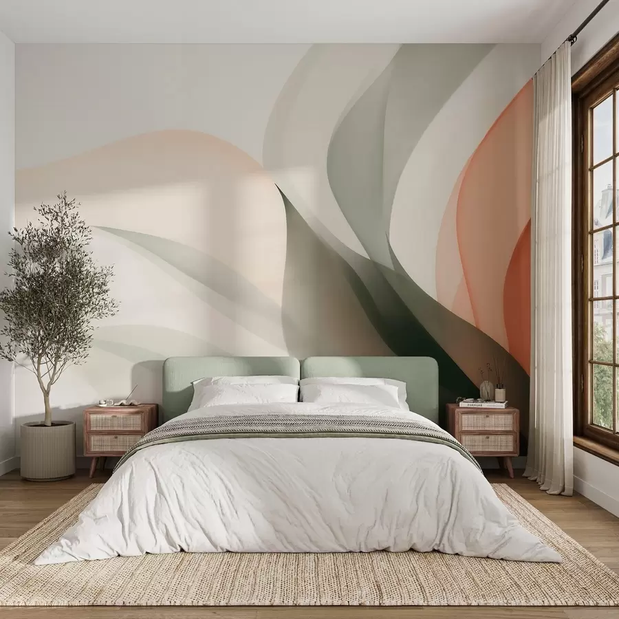 wall murals Апстрактни пастелни таласи у наранџастим и зеленим тоновима w09718