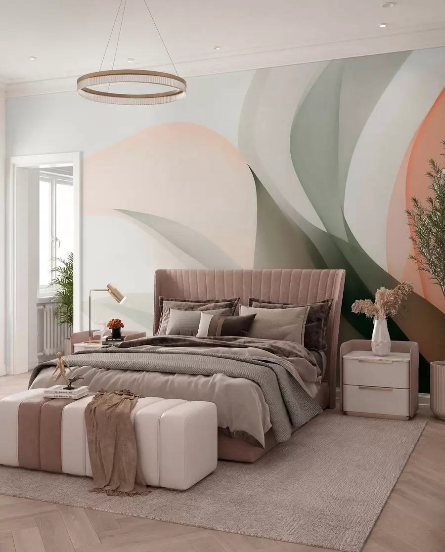 wall murals Апстрактни пастелни таласи у наранџастим и зеленим тоновима w09718