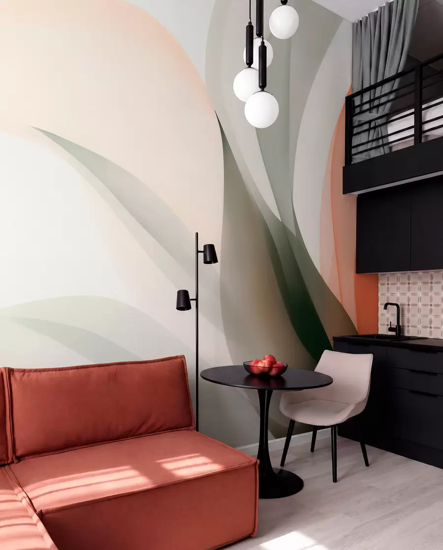 wall murals Апстрактни пастелни таласи у наранџастим и зеленим тоновима w09718