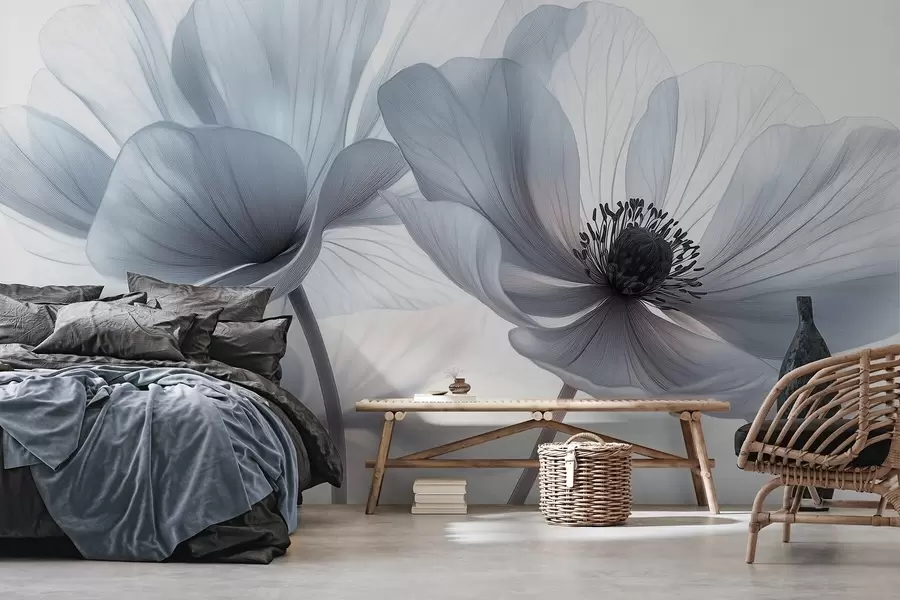 wall murals Прозирни плавкасто-бели цветови на светлој позадини w09720