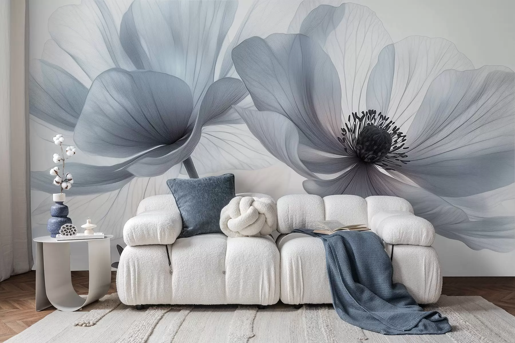 wall murals Прозирни плавкасто-бели цветови на светлој позадини w09720