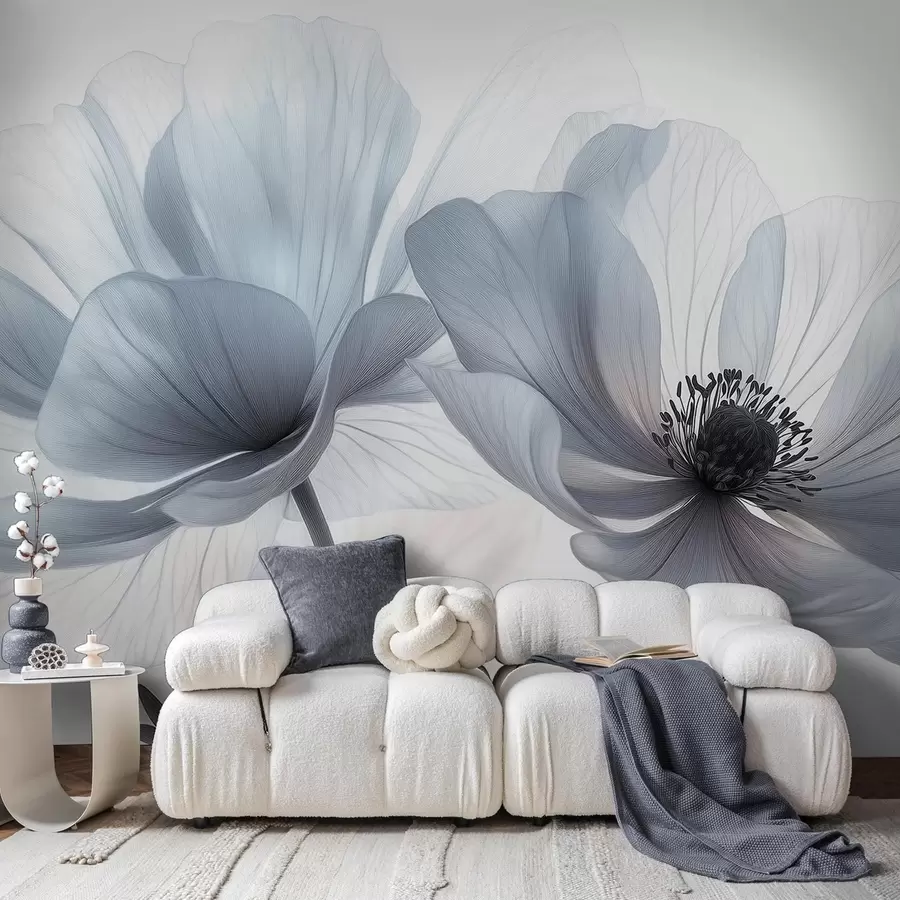wall murals Прозирни плавкасто-бели цветови на светлој позадини w09720